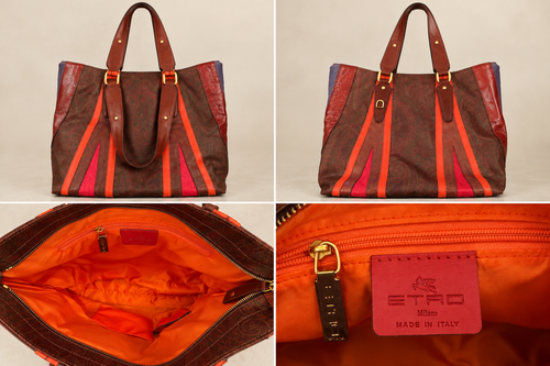 ETRO Milano Tasche – Vorderseite, Rückseite, Innenraum und Label